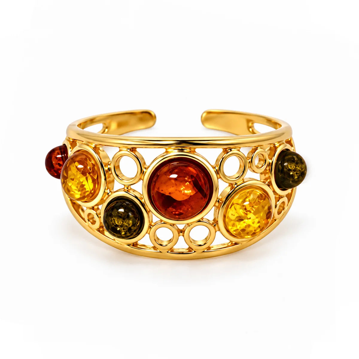 Anello Regolabile con Ambra Multicolor Design Traforato