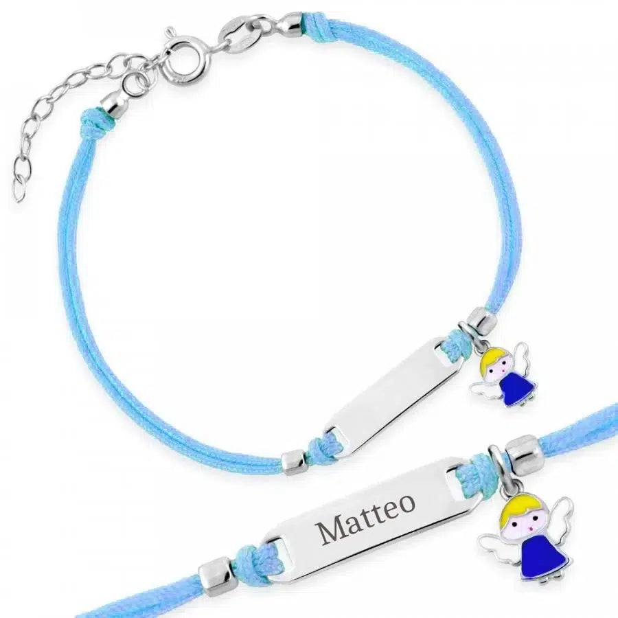 Bracciale Argento Bimbo Cordoncino Azzurro Angioletto