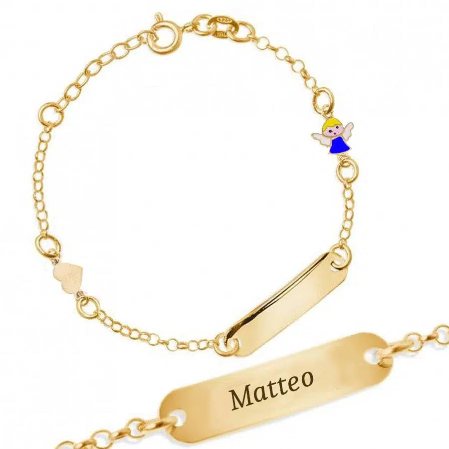 Bracciale in Argento Bimbo con Angioletto Blu e Cuore