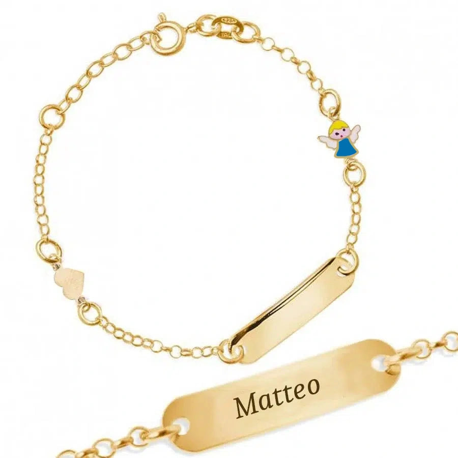 Bracciale in Argento Bimbo con Angioletto Azzurro e Cuore