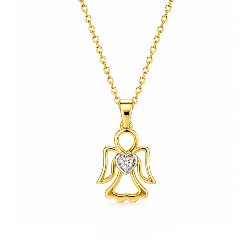 Collana in Oro con Cuore Zirconato e Angioletto
