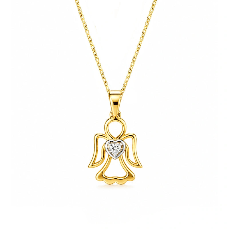 Collar en Oro con Corazón Zirconado y Angelito