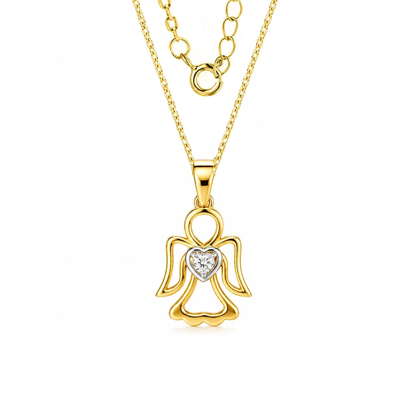 Collar en Oro con Corazón Zirconado y Angelito
