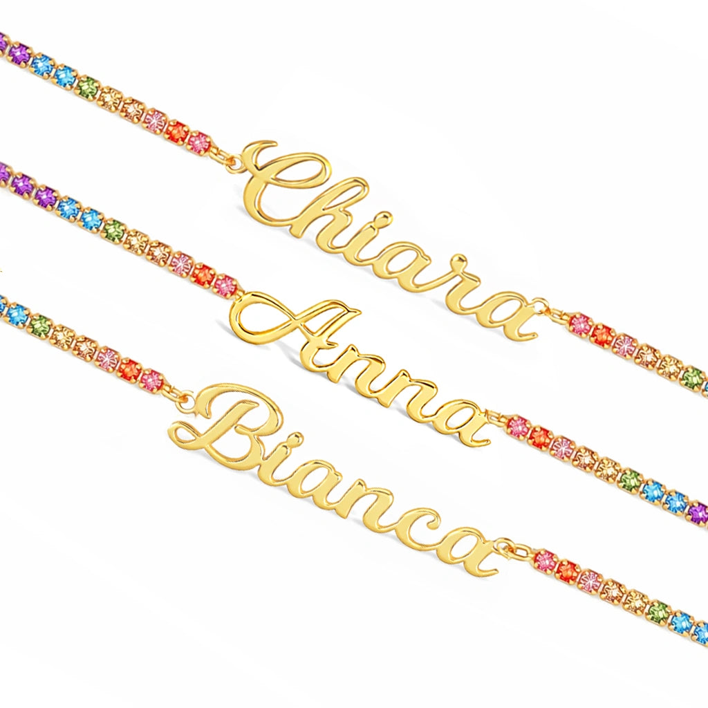Golden Tennis Bracelet with Cursive Name
