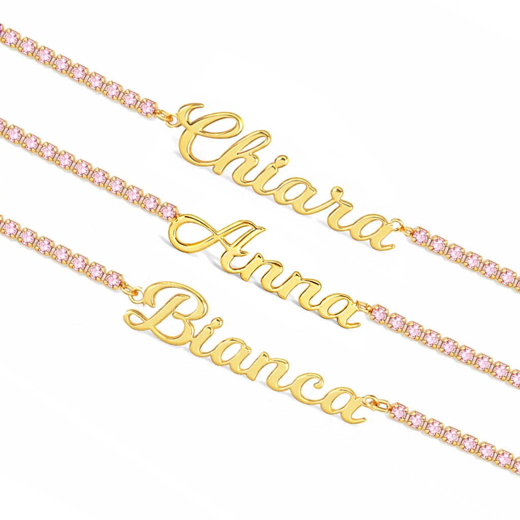 Golden Tennis Bracelet with Cursive Name
