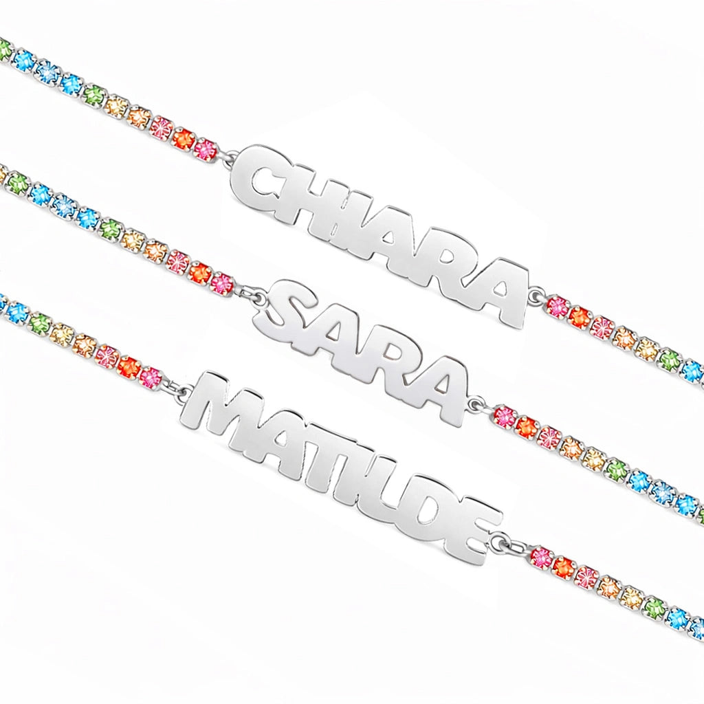 Rhodium-Plated Tennis Bracelet with Block Letters Name