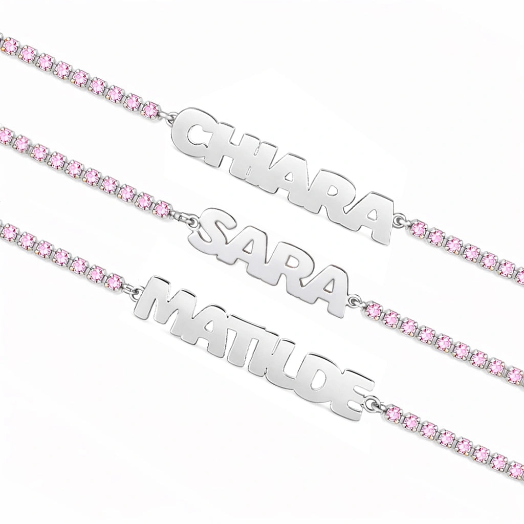 Rhodium-Plated Tennis Bracelet with Block Letters Name