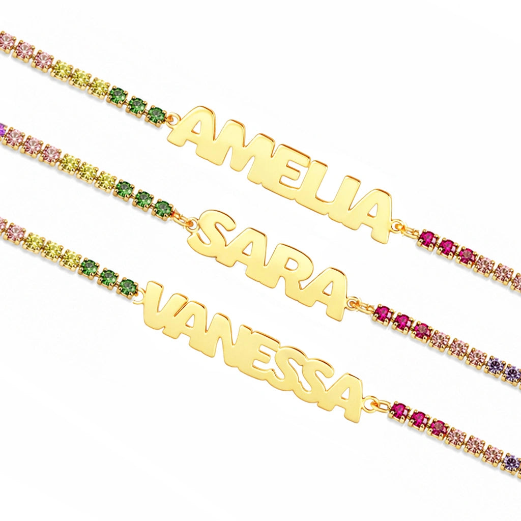 Bracciale Tennis con Nome Stampatello Dorato