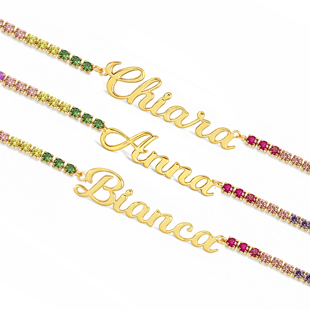 Tennis Bracelet with Gold Cursive Name