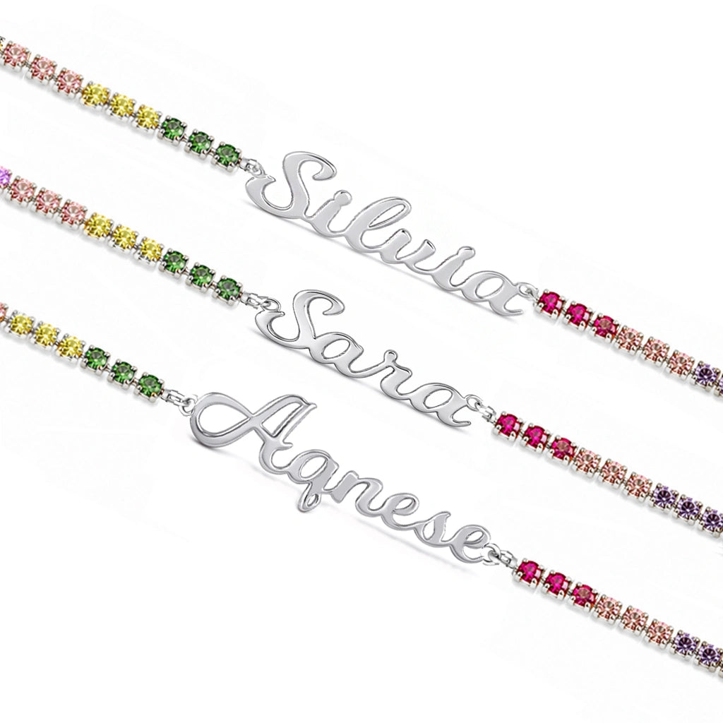 Bracciale Tennis con Nome Corsivo Rodiato