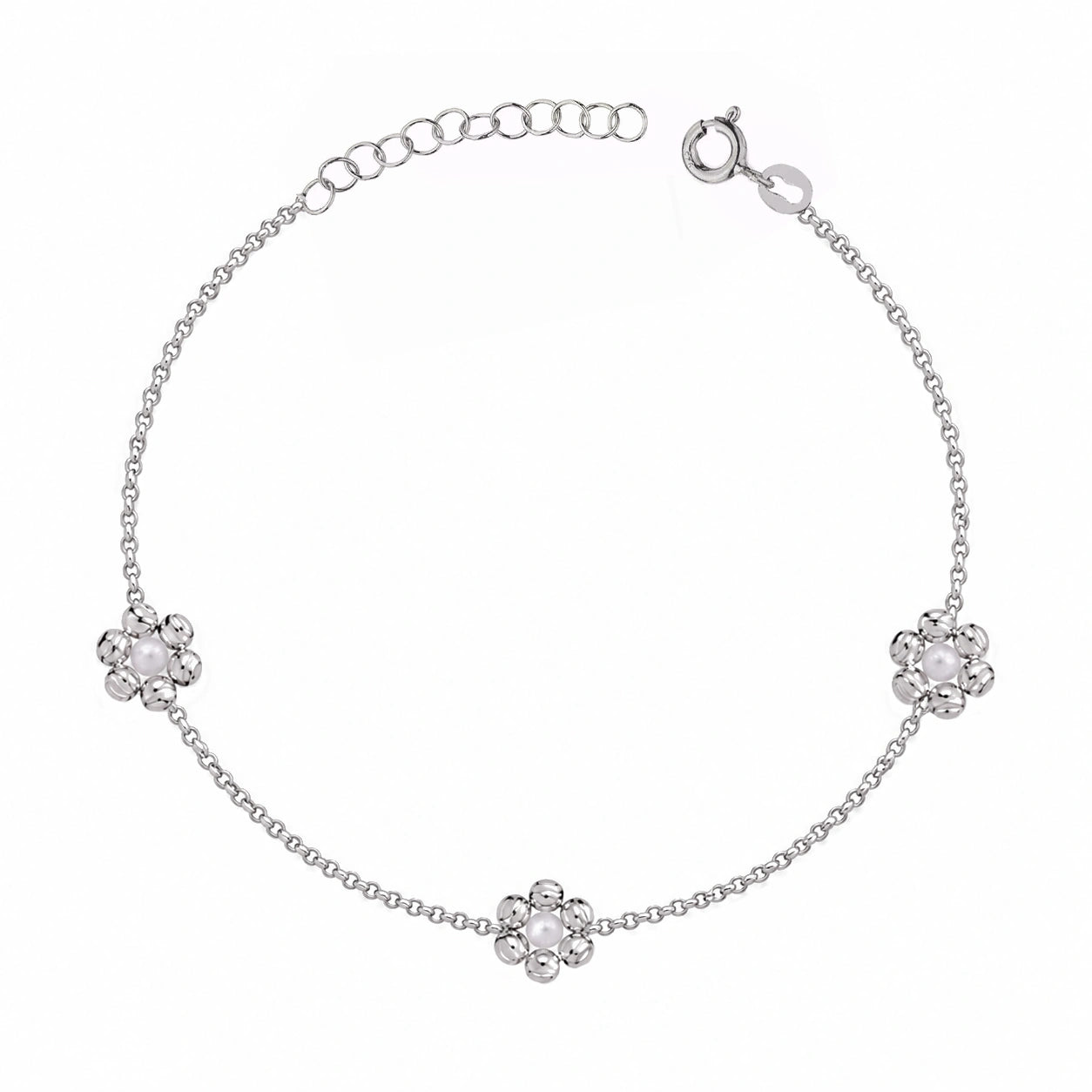 Rhodium Bracelet with Three Flowers