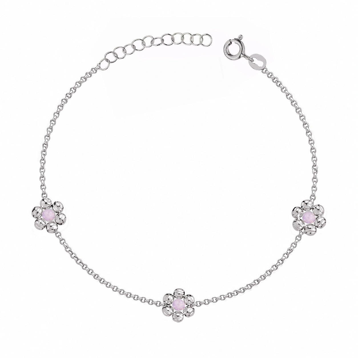 Bracelet rhodié trois fleurs
