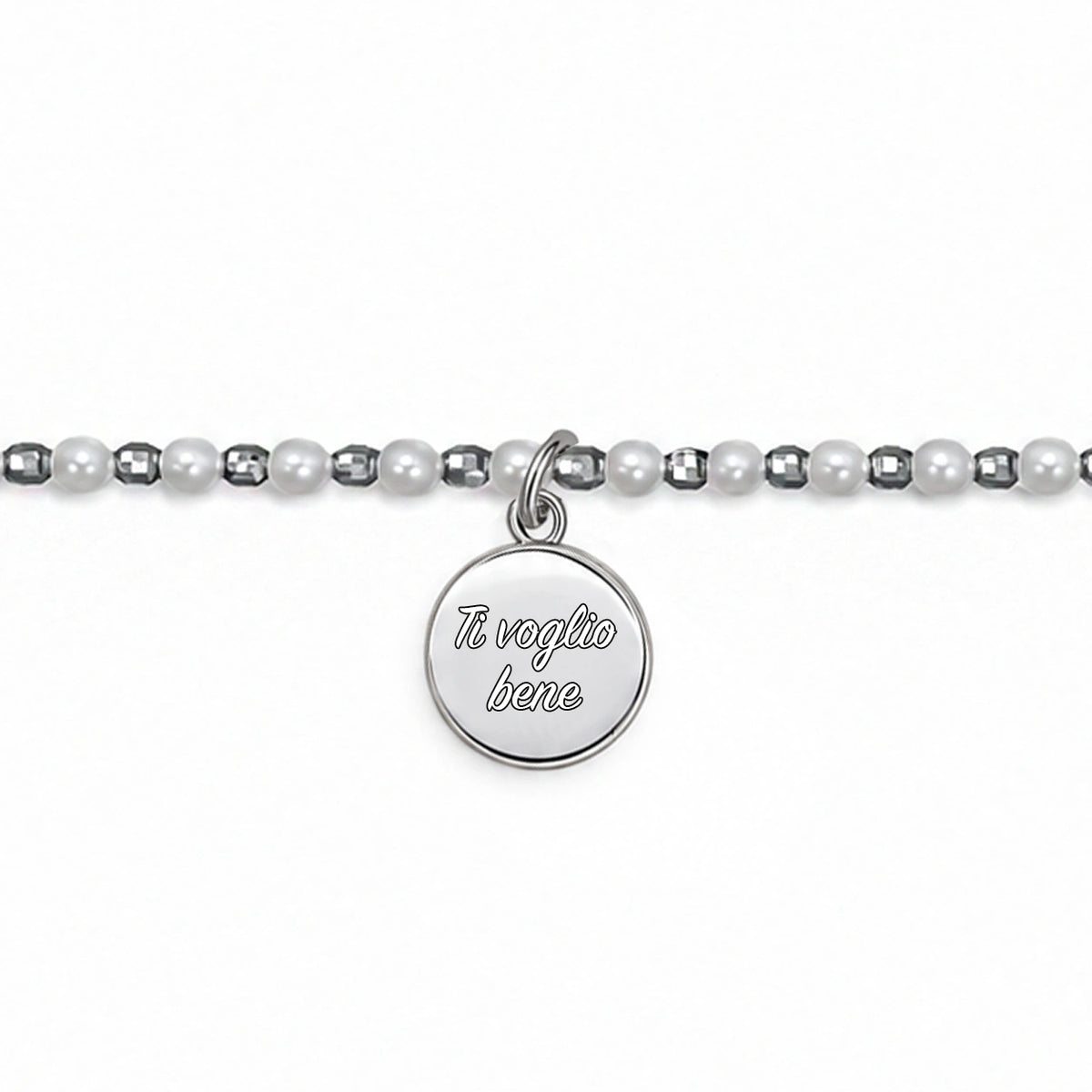 Bracciale in Argento da Donna con Ciondolo Incidibile e Perline