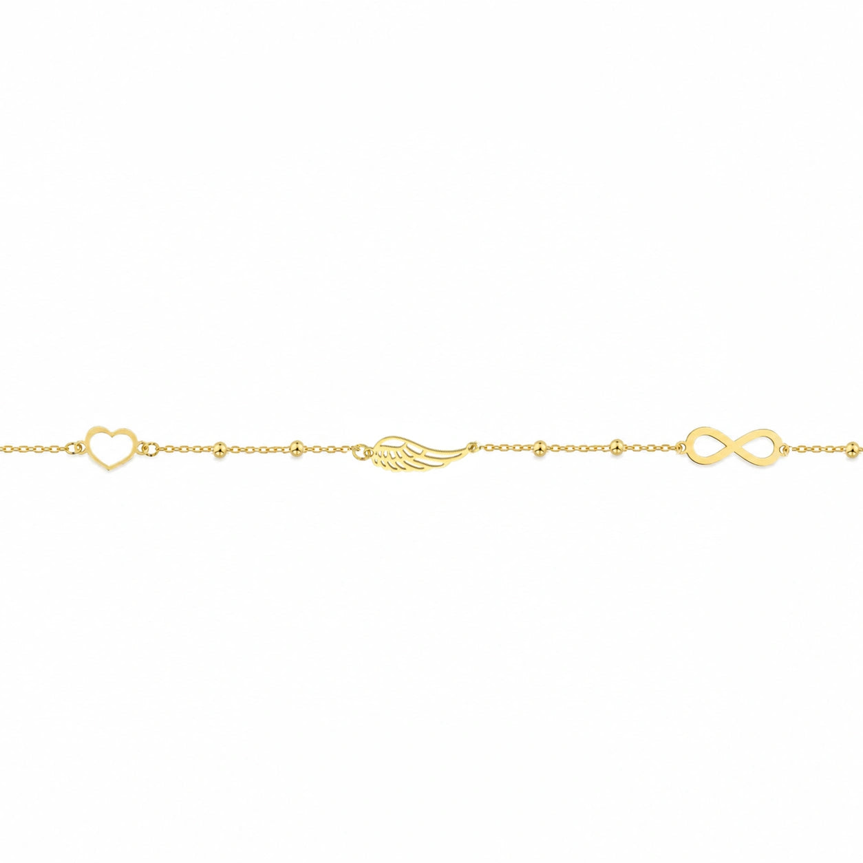 Bracciale con Cuore Infinito e Ala in Oro 14KT