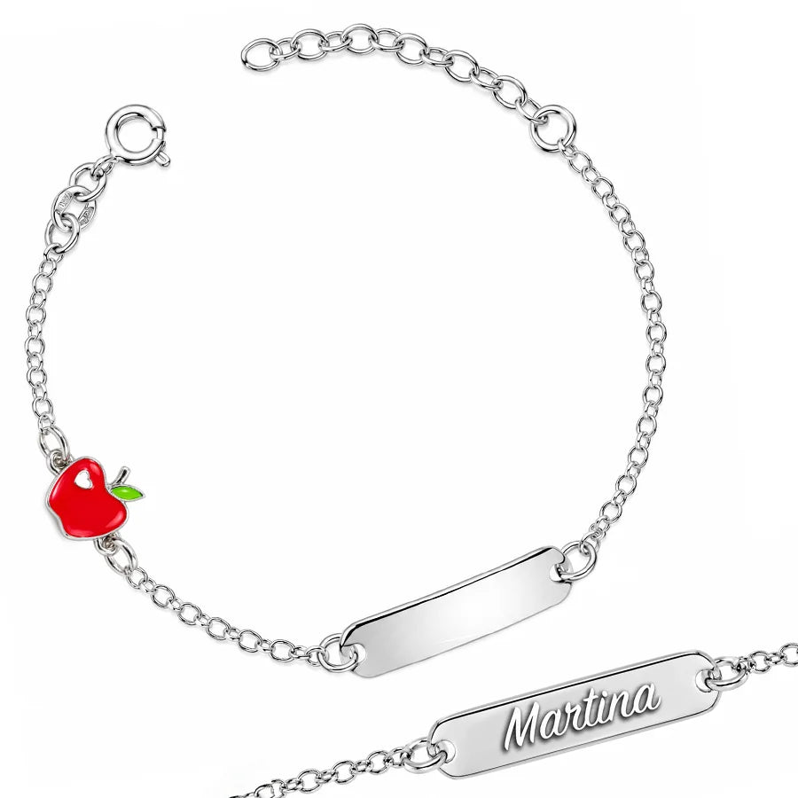 Bracciale in Argento Bimbi con Mela Smaltata