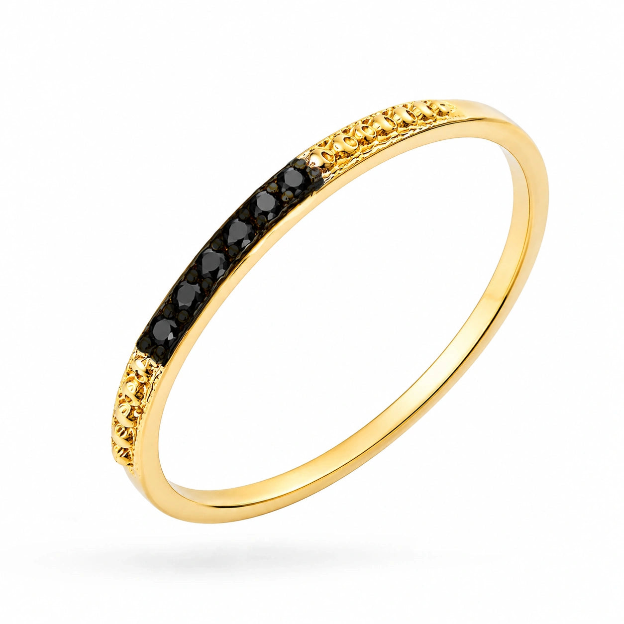 Gold Camille Ring with Black Cubic Zirconia