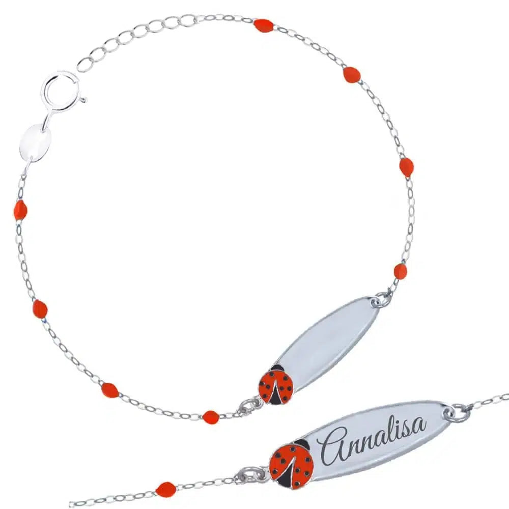 Bracciale Rosary in Argento con Coccinella Smaltata