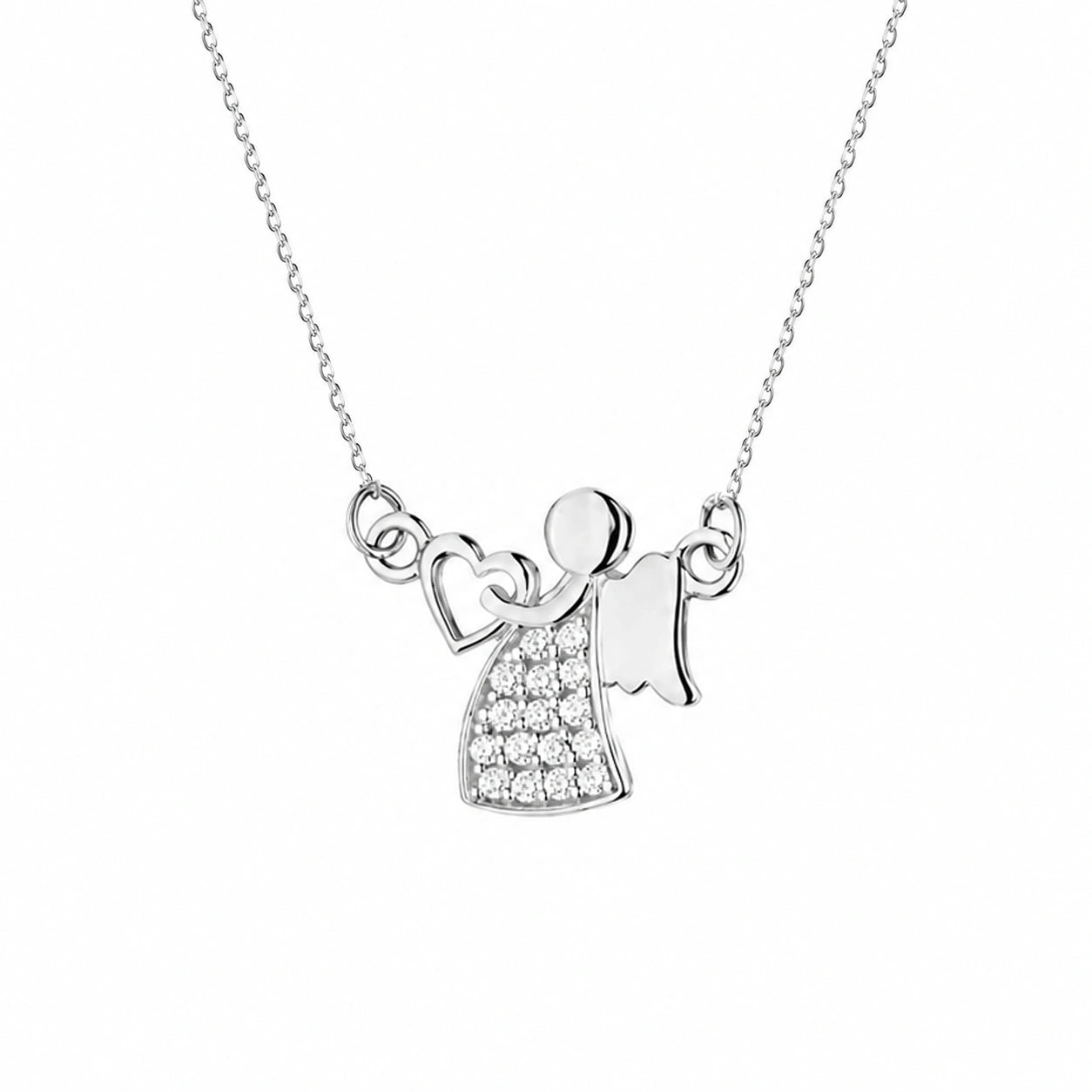 Silver Necklace with Little Angel and Zircons