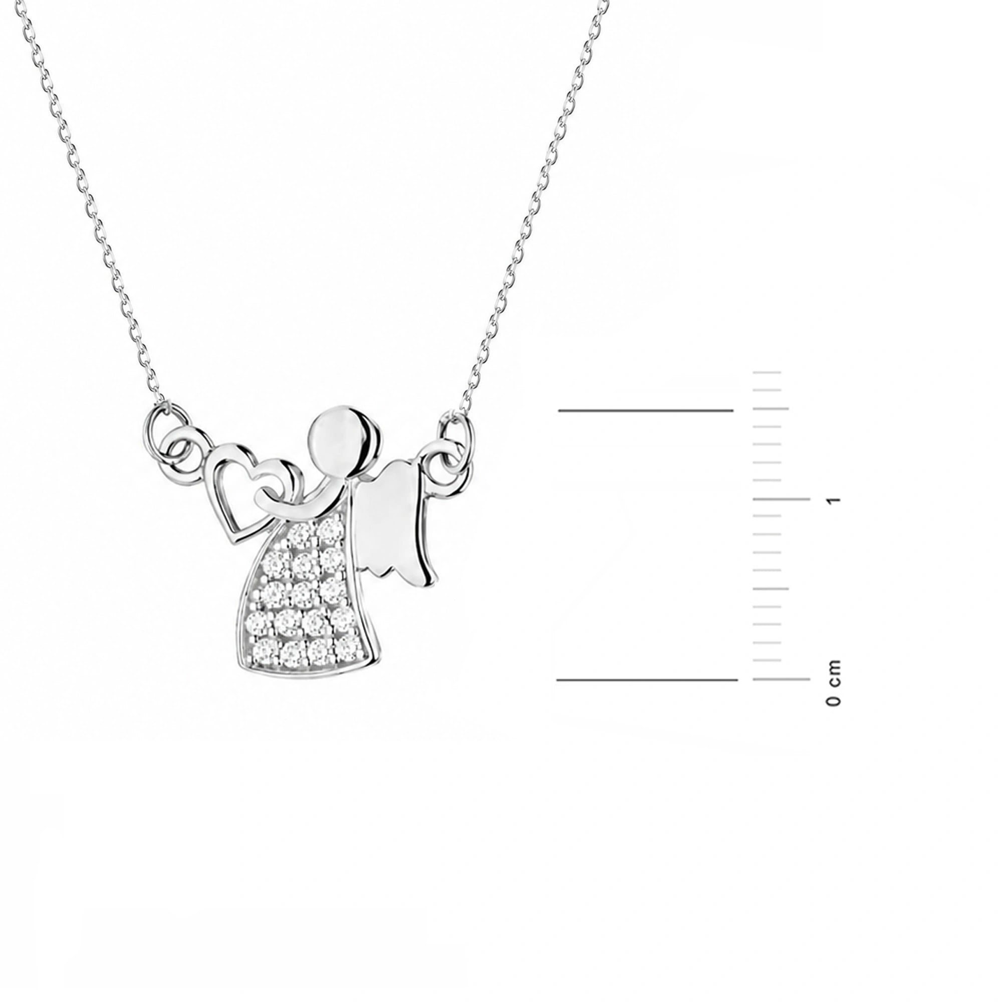 Silver Necklace with Little Angel and Zircons