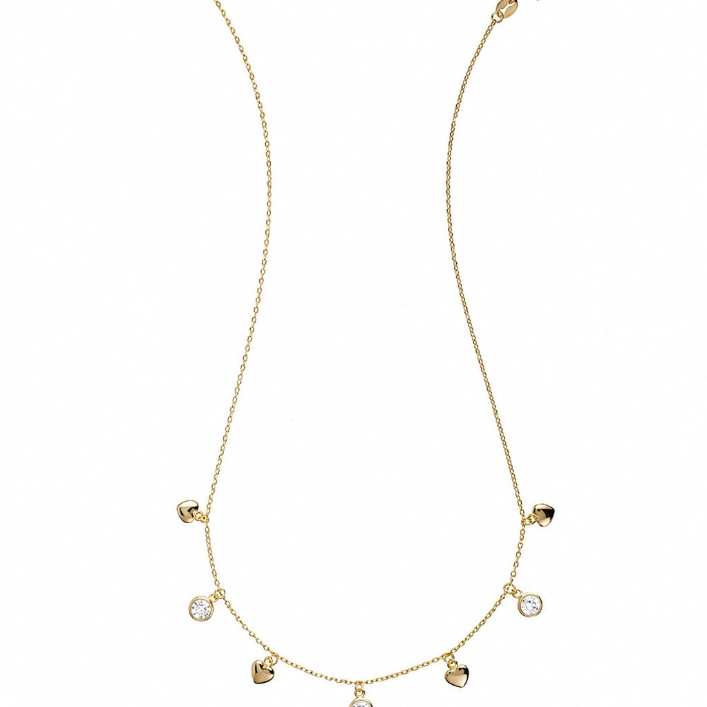 Collana in Argento Dorata Cuori e Punti Luce