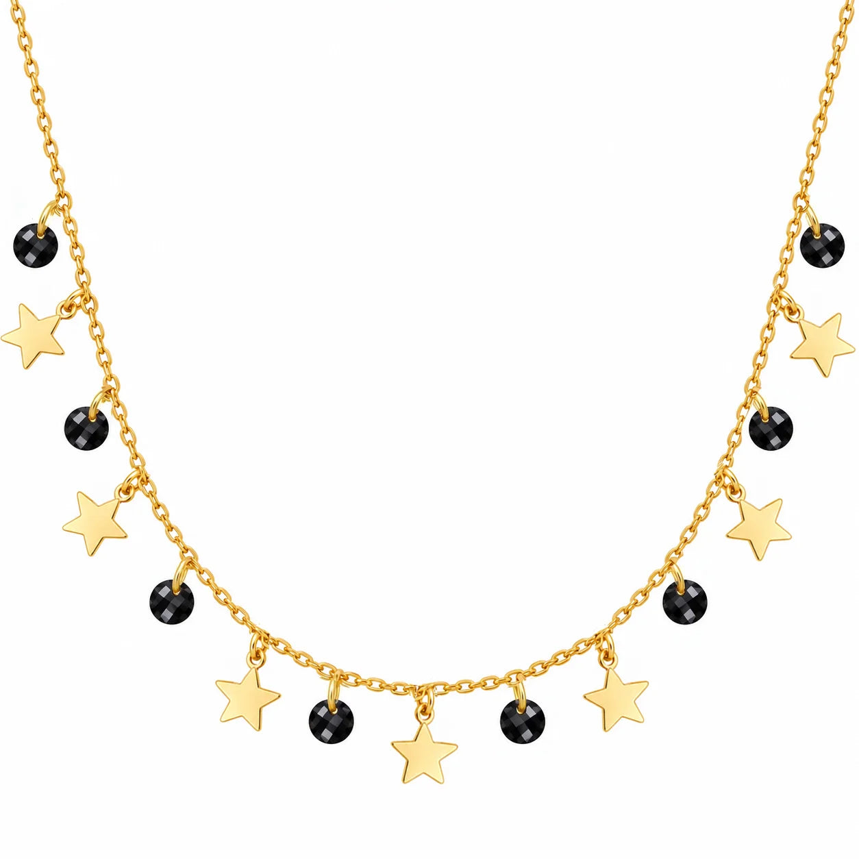 Collar de plata dorada con estrellas y circonitas