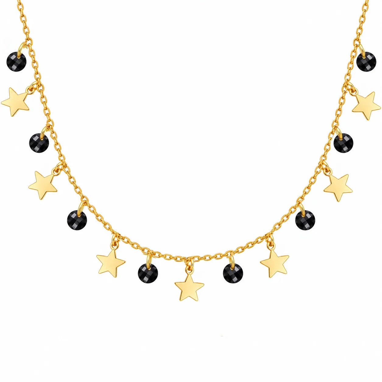 Collar de plata dorada con estrellas y circonitas