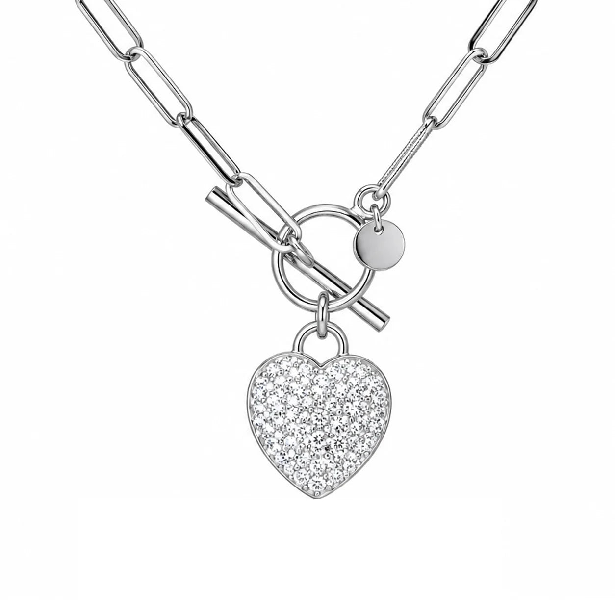 Collar T-Bar con Corazón y Circonitas