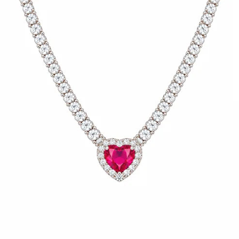 Necklace with Fuchsia Pink Heart and Zircons