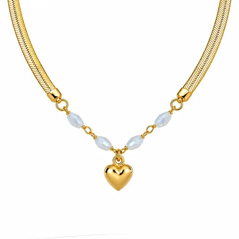Collier Serpent avec Zirconiums et Pendentif Cœur