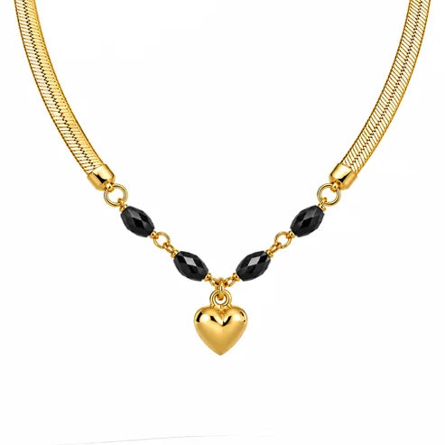 Collier Serpent avec Zirconiums et Pendentif Cœur