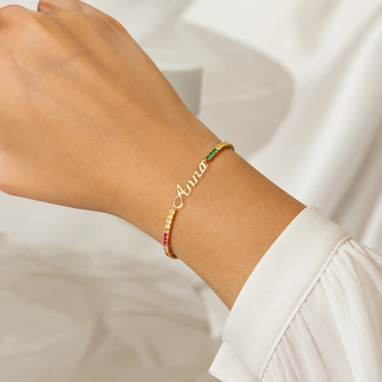 Tennis Bracelet with Gold Cursive Name