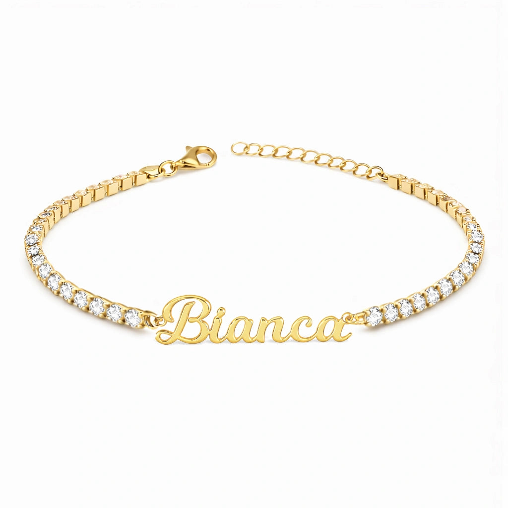Golden Tennis Bracelet with Cursive Name