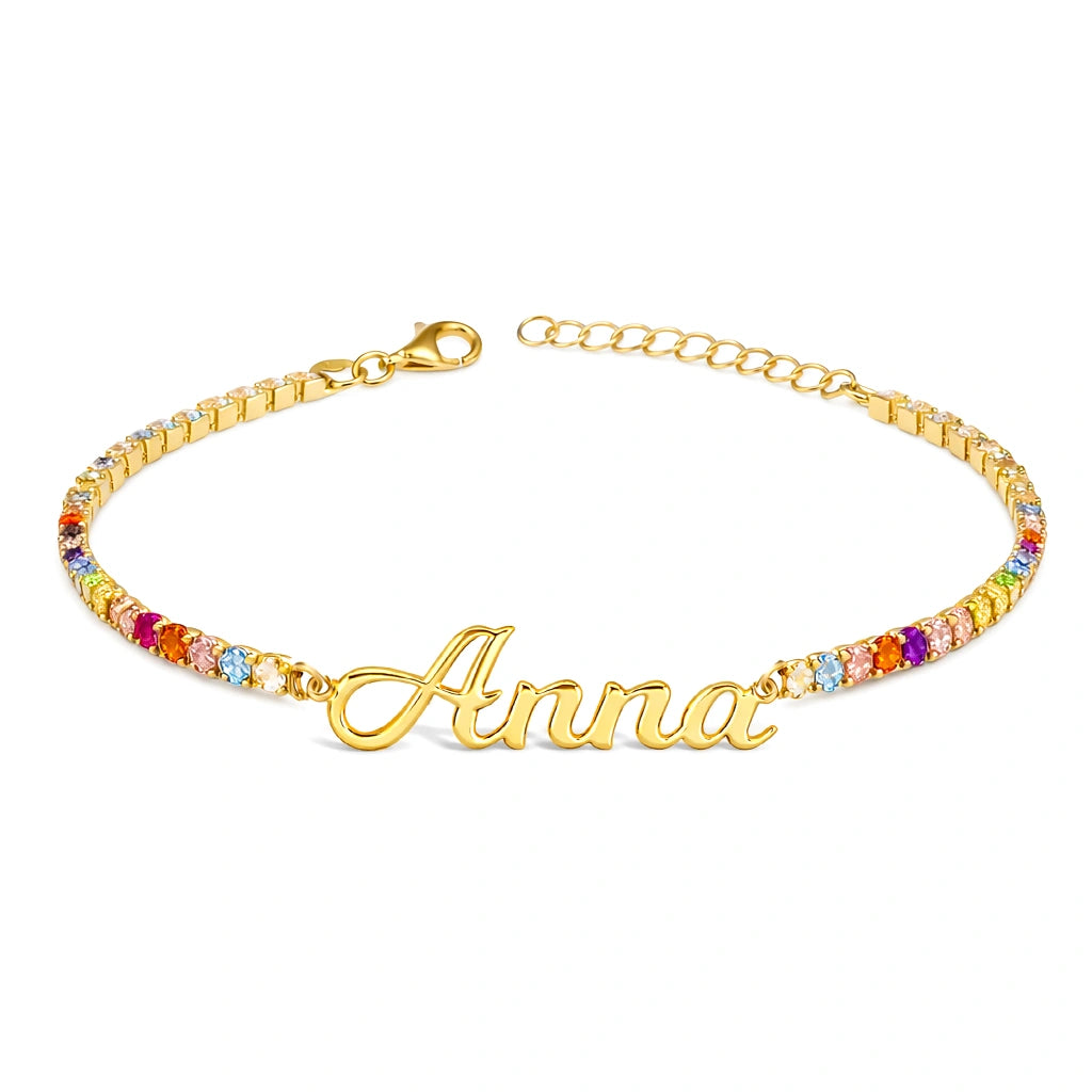 Golden Tennis Bracelet with Cursive Name