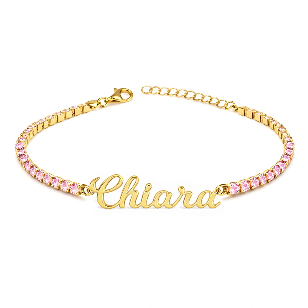 Golden Tennis Bracelet with Cursive Name