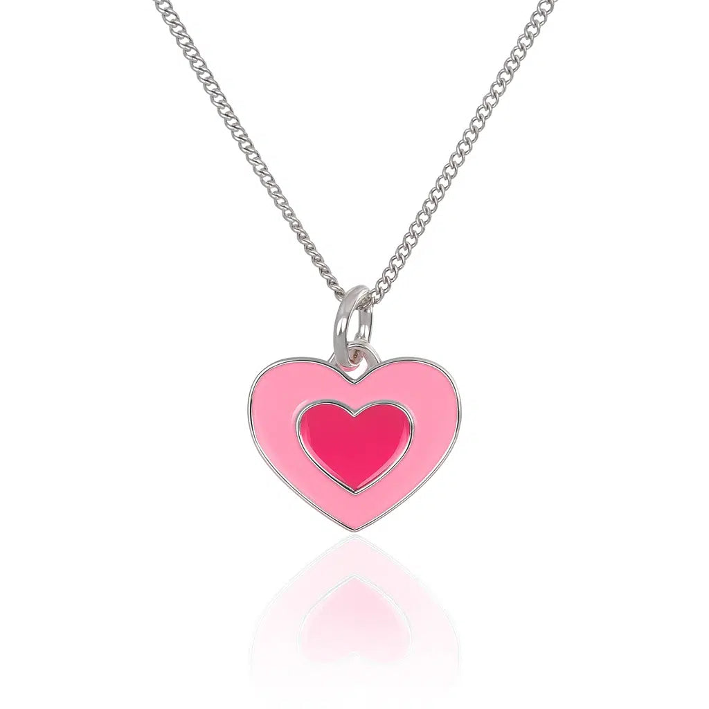 Collier en Argent Cœur Émaillé Rose