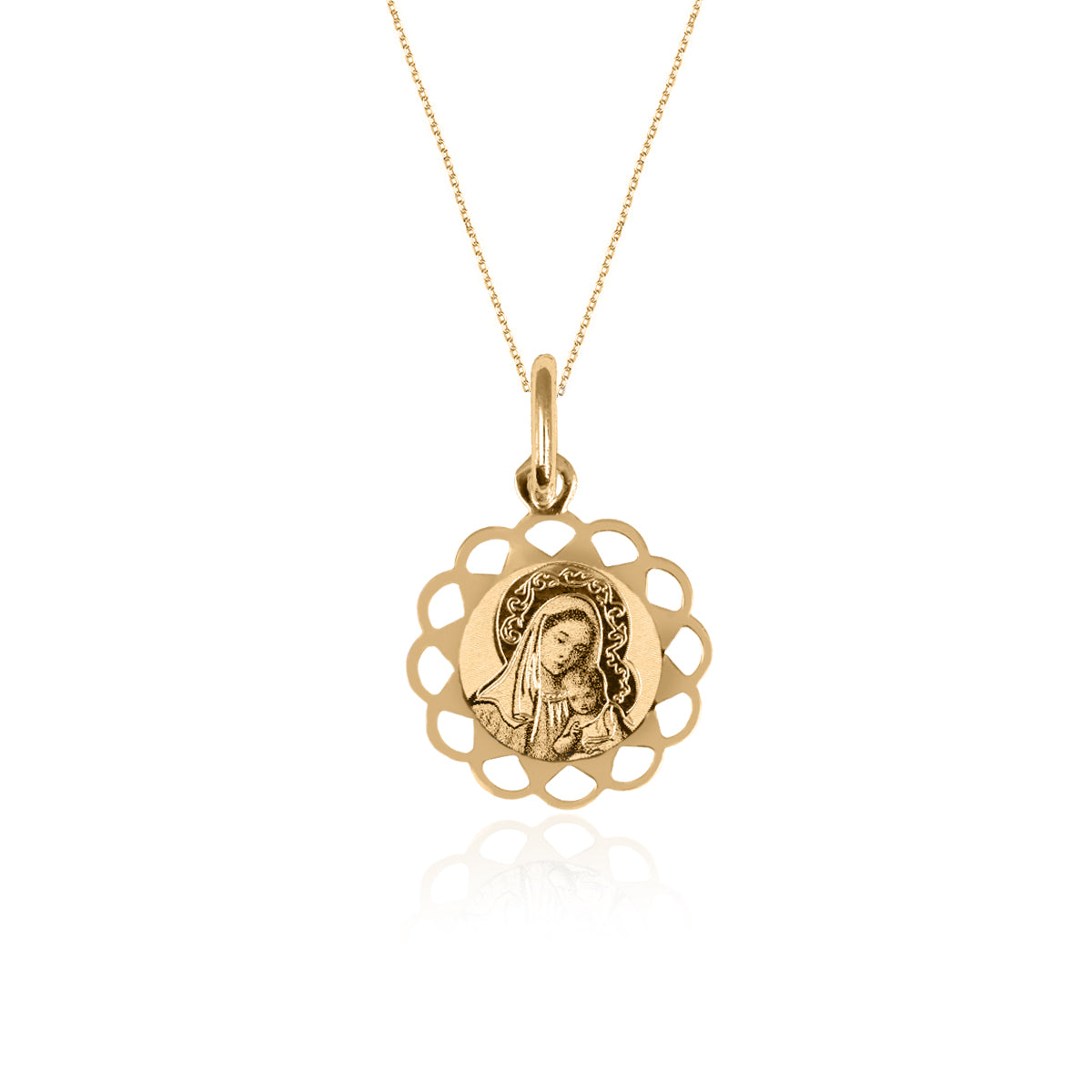 Collana Fiore in Oro 9Kt con Madonna e Gesù Bambino