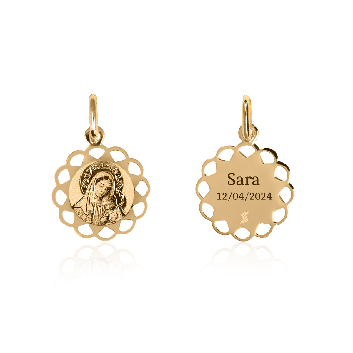 Collana Fiore in Oro 9Kt con Madonna e Gesù Bambino