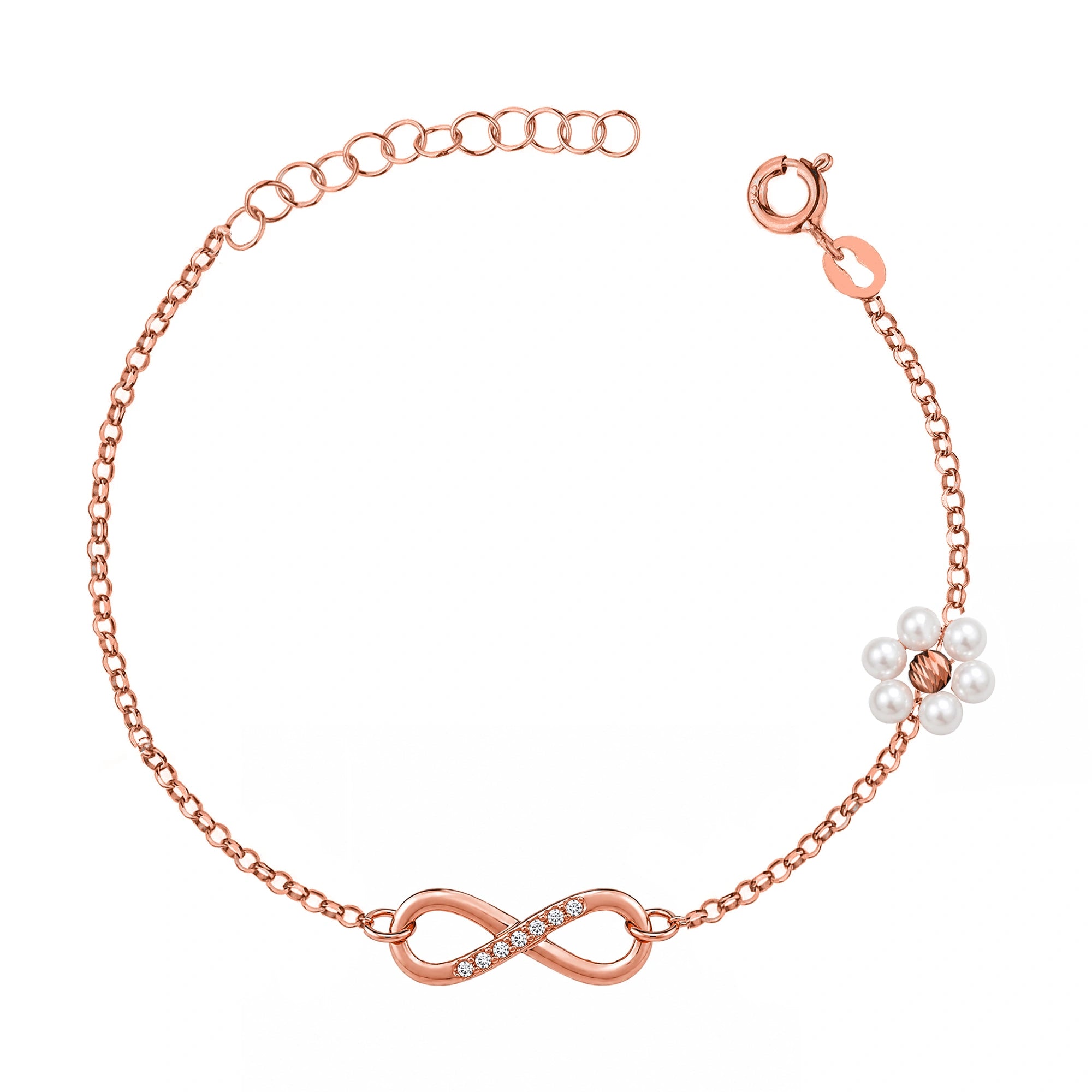 Rose Gold Flower Pearl and Infinity Bracelet