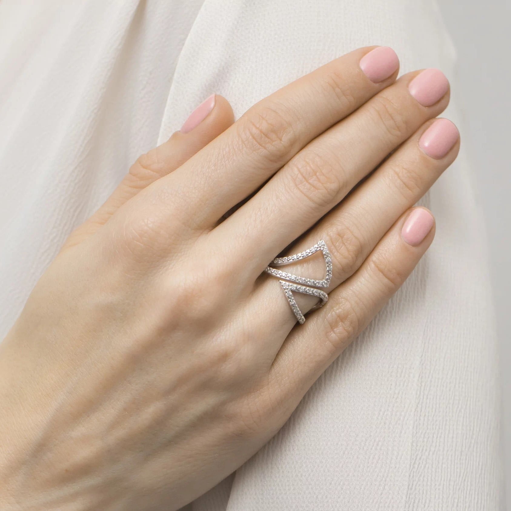 Silver Triangle Ring with Zirconia