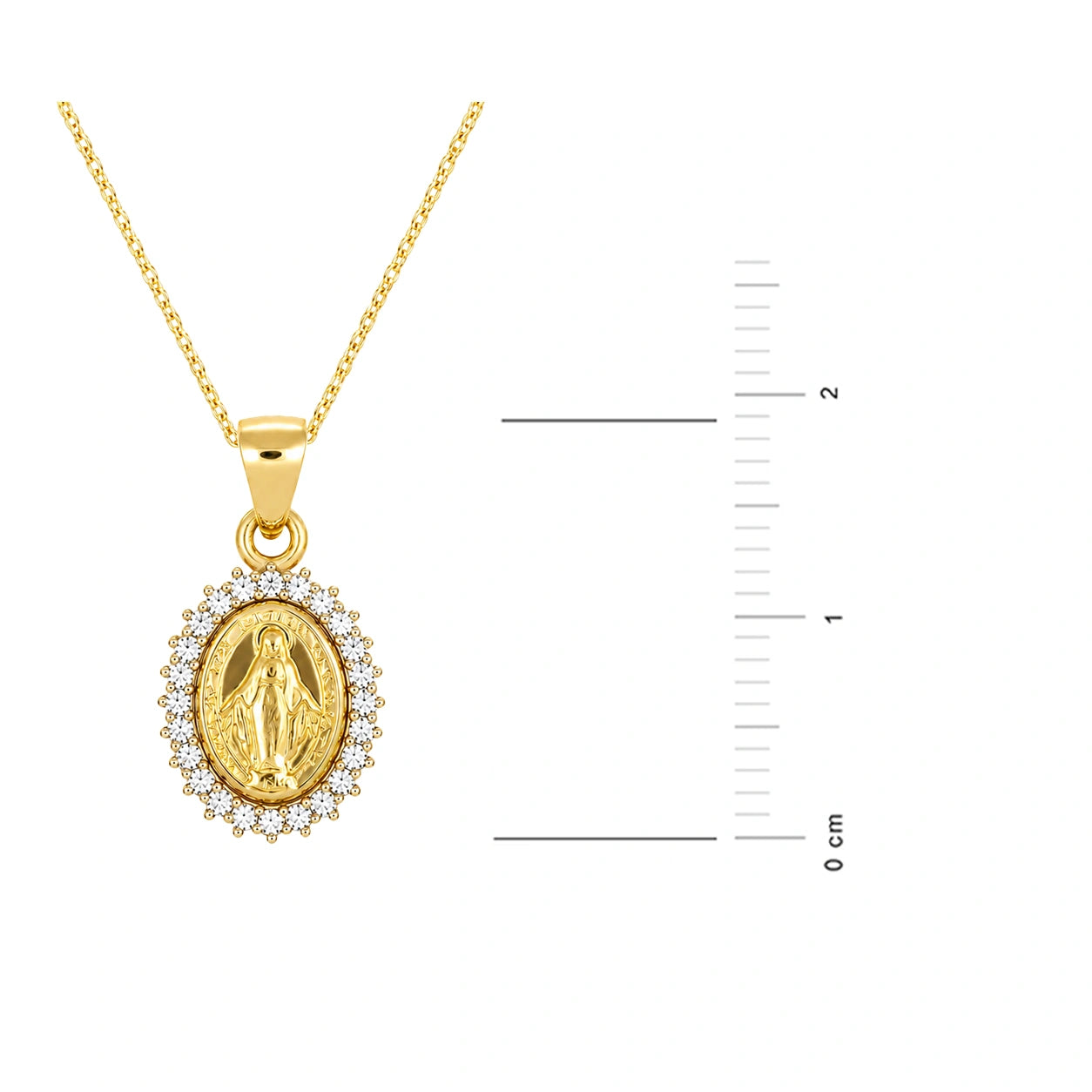 Collier en or avec Vierge Miraculeuse et pavé de zircons