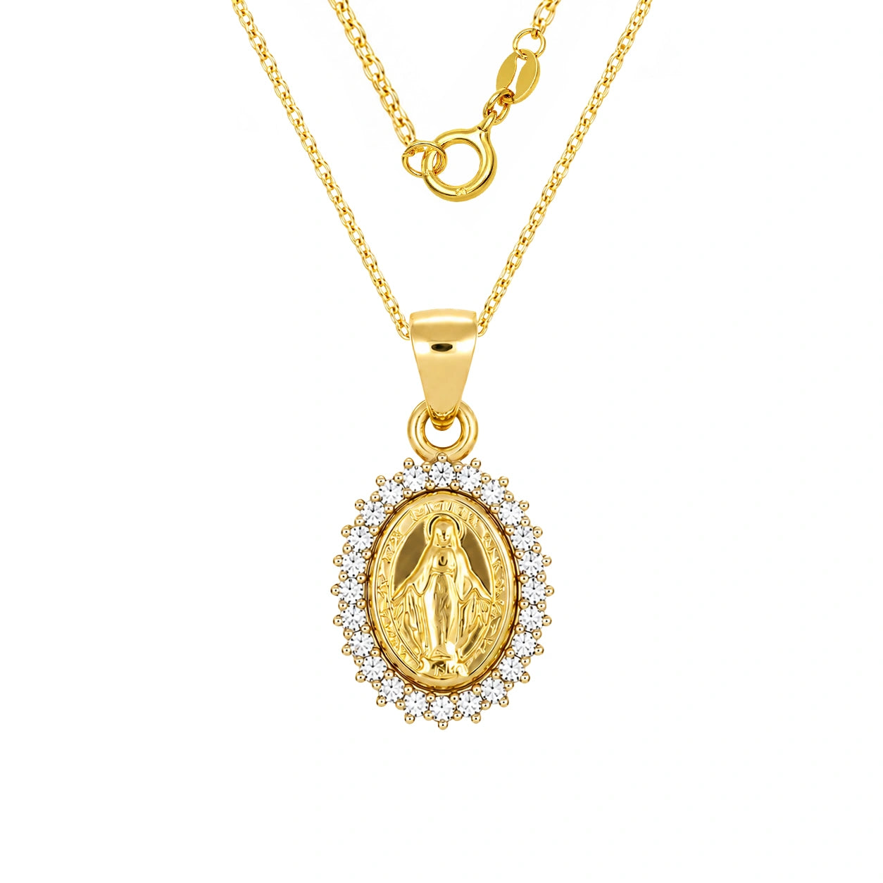 Collier en or avec Vierge Miraculeuse et pavé de zircons