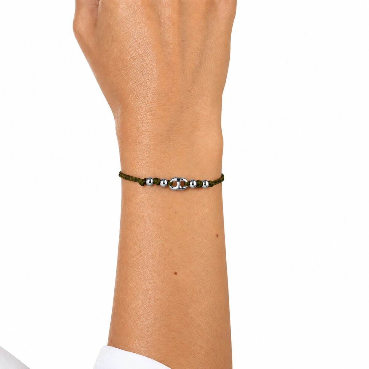 Bracciale Marina Argento Rodiato Cordino e Sfere