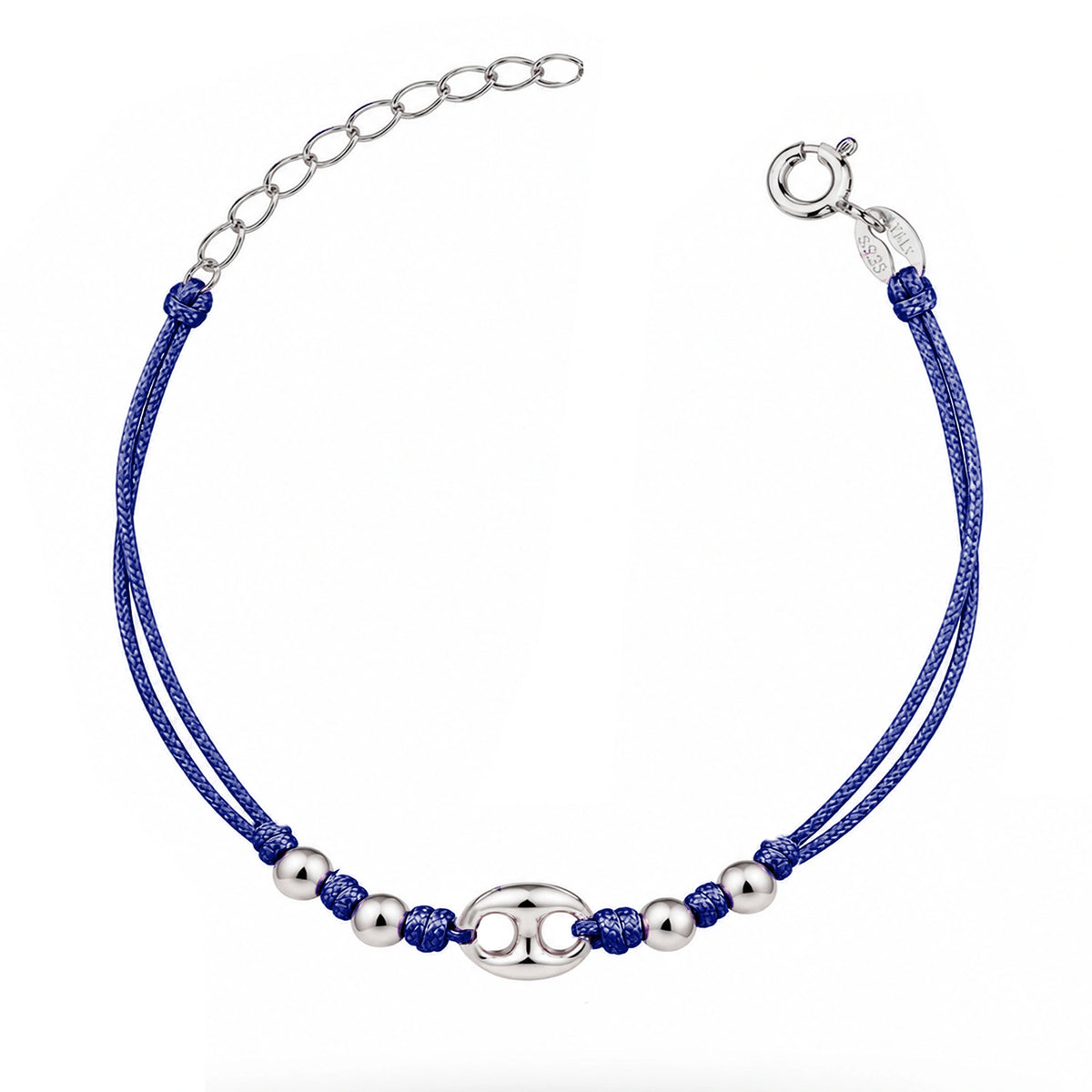 Bracciale Marina Argento Rodiato Cordino e Sfere