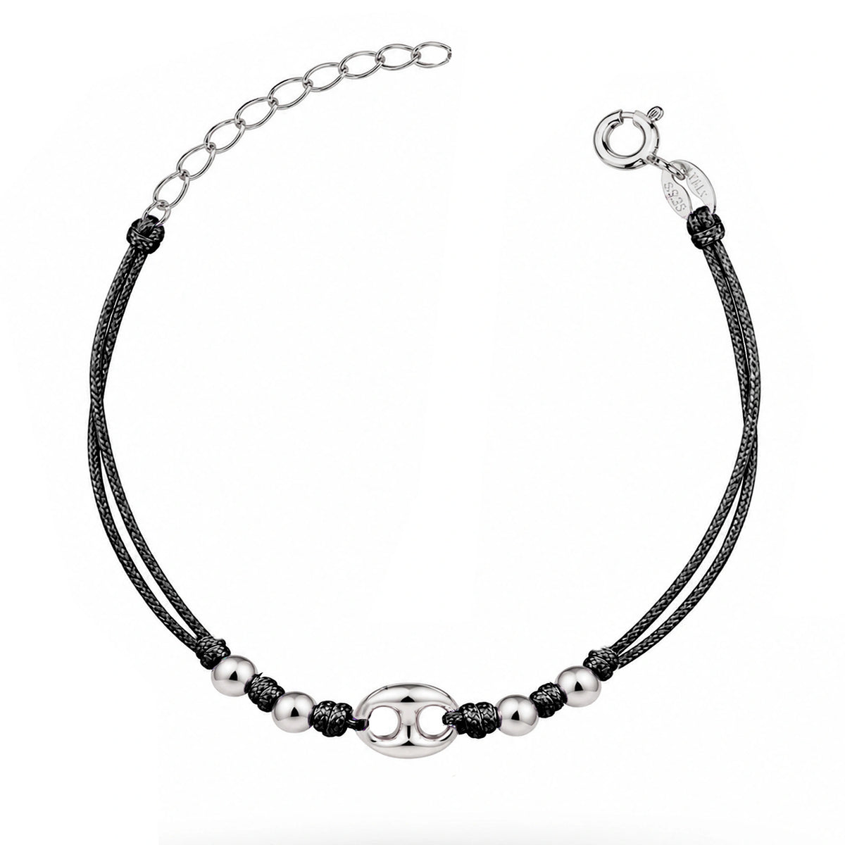 Bracciale Marina Argento Rodiato Cordino e Sfere
