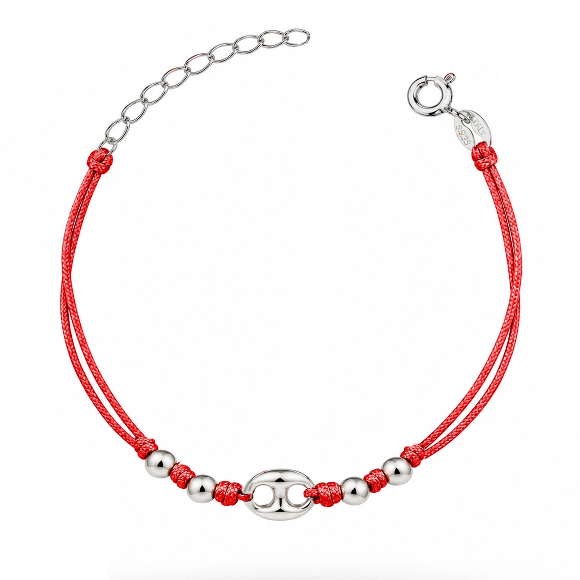 Pulsera Marina plata rodiada con cordón y esferas