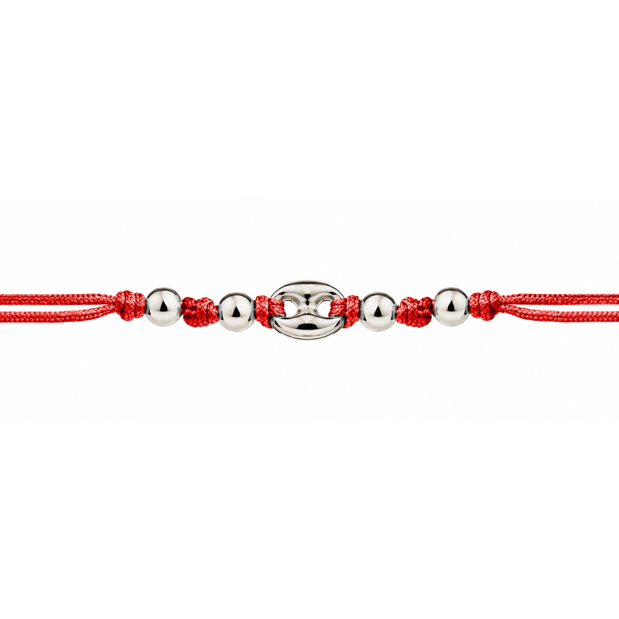 Pulsera Marina plata rodiada con cordón y esferas