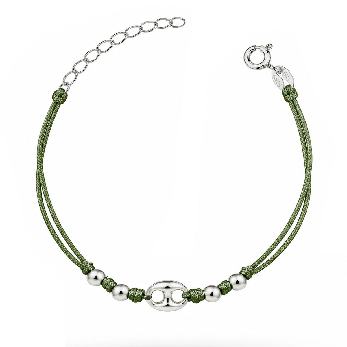 Bracciale Marina Argento Rodiato Cordino e Sfere