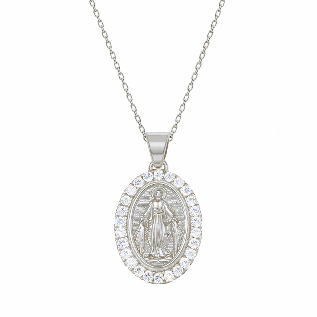 Collana Argento Madonna Miracolosa con Zirconi