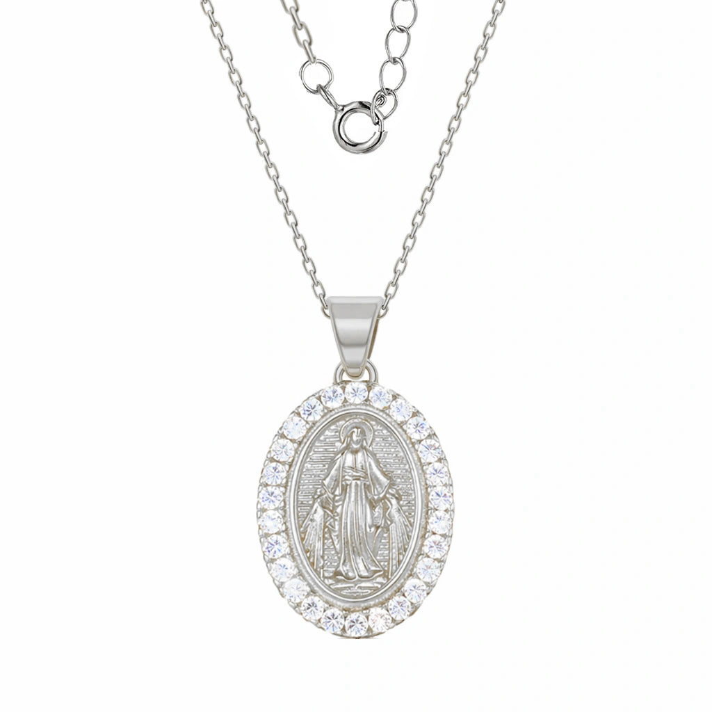 Collana Argento Madonna Miracolosa con Zirconi