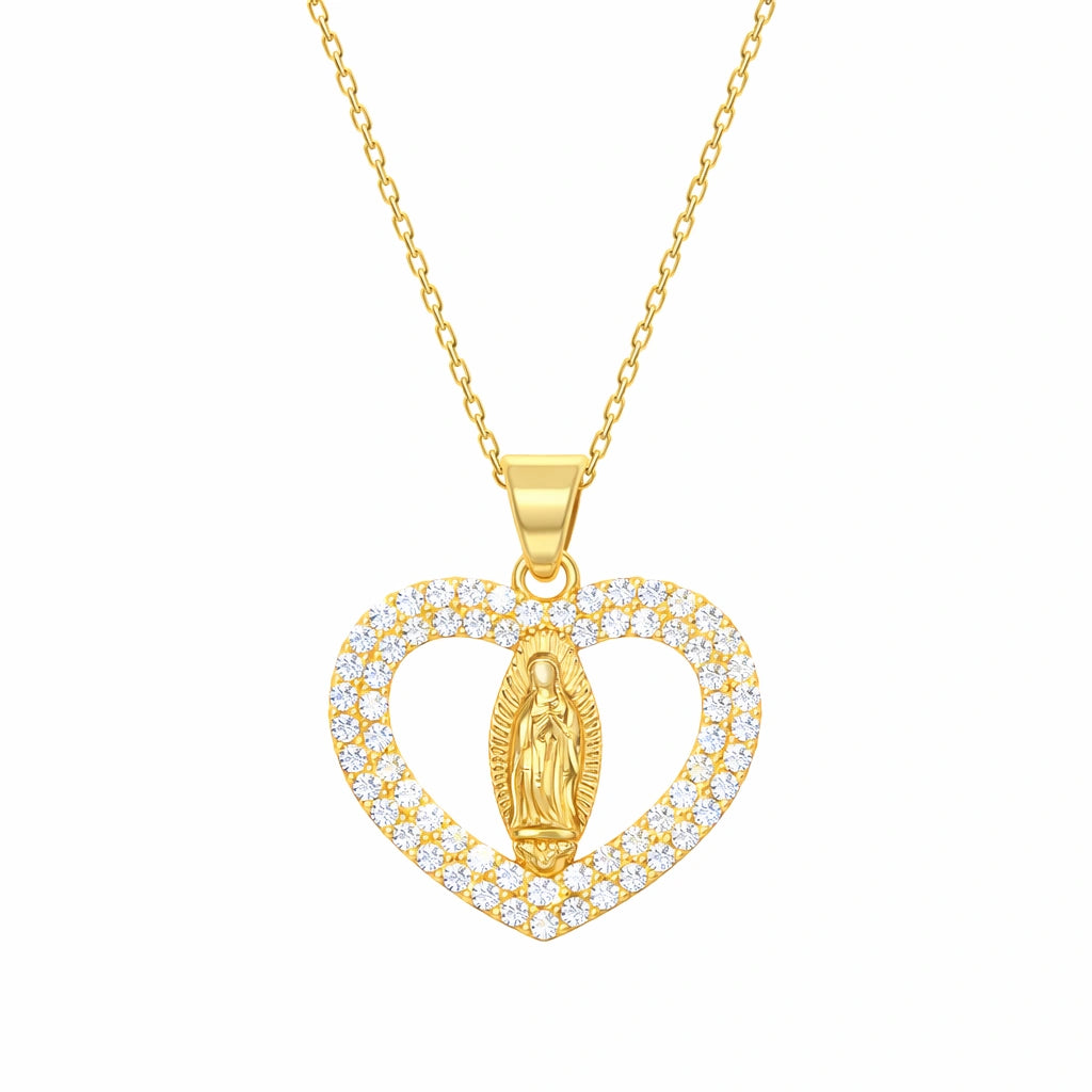 Collier Argent Cœur Ouvert Madone Miraculeuse et Zircons